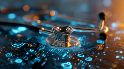 Advanced Technology Stethoscope on a Circuit Board, Merging Medicine and Innovation in Healthcare Solutions