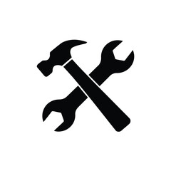 Black silhouette of crossed hammer and wrench tools
