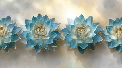 Four elegant blue lotus flowers on a light background
