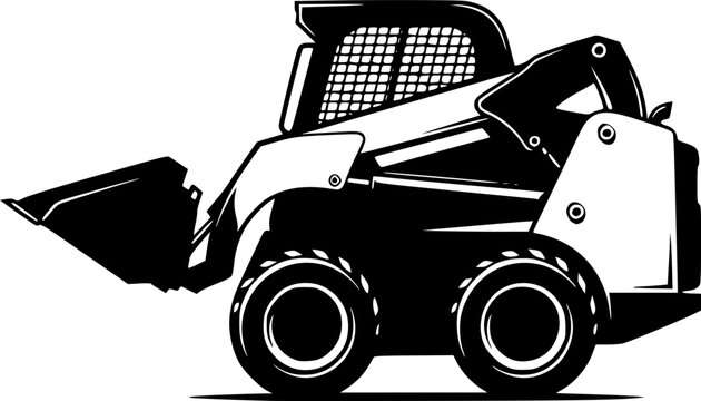Skid steer silhouette. This image shows a design of a skid steer silhouette, also known as a skid loader or compact loader. Vector clipart illustration design.
