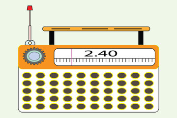 Vintage orange radio with antenna and speaker, a classic electronic device