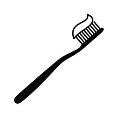 Black silhouette of a toothbrush with toothpaste on bristles