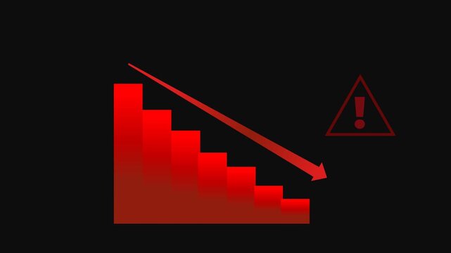 Financial Crisis and Market Crash Animation with Warning Sign