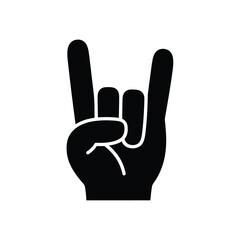 Black silhouette of a hand making the rock on gesture