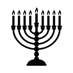 Black silhouette of a lit hanukkah menorah with nine candles