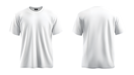 Front and back view of a blank white tshirt ready for custom design and branding on transparent background