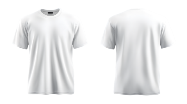 Front and back view of a blank white tshirt ready for custom design and branding on transparent background