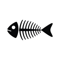 Black silhouette of a fish skeleton on a white background