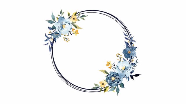 Floral frame featuring blue and yellow watercolor flowers in a vibrant wreath design suitable for springthemed designs and invitations.