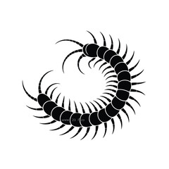 Black silhouette of a centipede curled in a circle