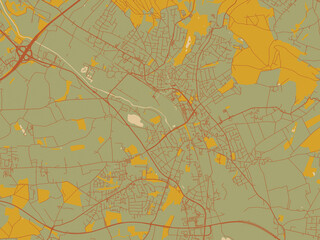 Vector-style flat map of Bad Salzuflen, Germany with muted sage base, rust-colored roads, and soft ochre highlights.