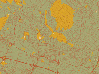 Modern flat map poster of Bad Homburg, Germany in olive backdrop with warm rust street network and ochre blocks.