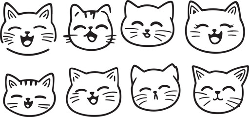 Funny cartoon cats set: cute vector illustration of funny feline animal heads, perfect for pet design and drawing icons