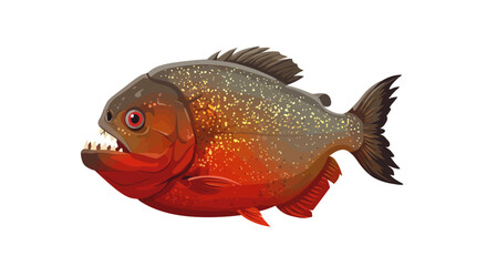 Fototapeta premium Cartoon Piranha with Sharp Teeth and Red Belly.