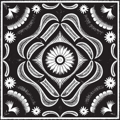 Vector art of symmetrical floral pattern in black and white