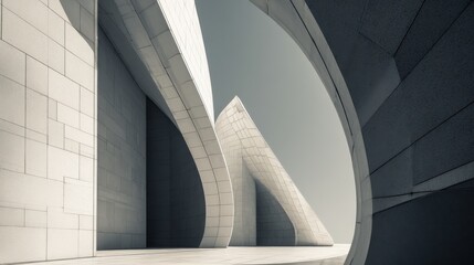 Abstract minimalist architecture with smooth curves and geometric shapes under clear sky