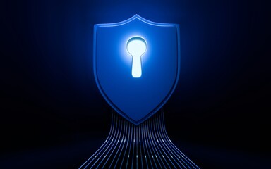 Cyber Security Shield with Keyhole Icon and Data Flow