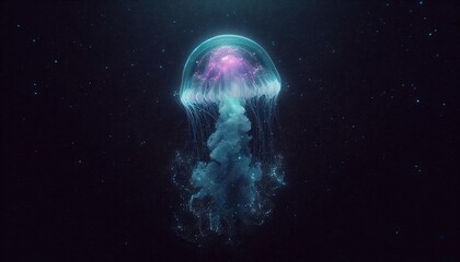 Mystical jellyfish floating in deep space with ethereal light, a vibrant and captivating visual for science, fantasy, or abstract themes and dreamy projects