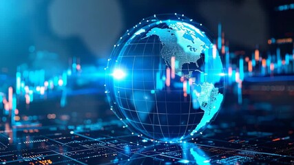 Digital globe with financial stock chart data overlay, showcasing global financial markets and interconnected technology. - Powered by Adobe