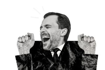 Composite photo collage of happy businessman excited winner success development promotion career isolated on painted background