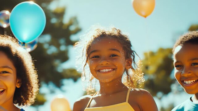 Joyful International Children's Day Celebration in Vibrant Sunny Park with Diverse Happy Kids Enjoying Laughter and Playful Activities