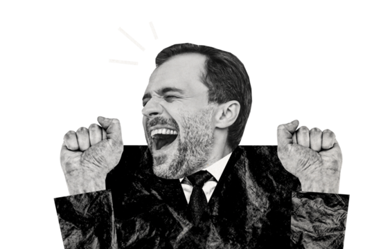 Composite photo collage of happy businessman excited winner success development promotion career isolated on painted background