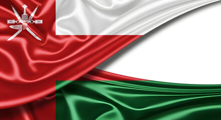 A Close-Up Of The Waving Flag Of Oman With Its Distinctive Emblem And Vibrant Red, White, And Green Colors