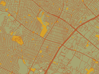 Obraz premium Vector-style flat map of GRE, Aigaleo with olive backdrop with warm rust street network and ochre blocks.