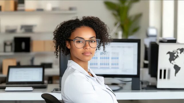 Woman in AI Lab Working with Deep Neural Network Screens and Futuristic Data Analytics Chaos