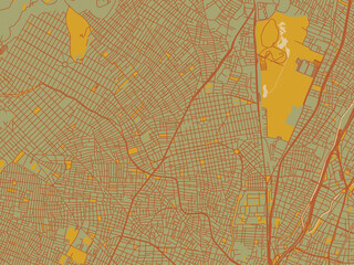 Graphic flat color map of GRE, Ilion in muted sage base, rust-colored roads, and soft ochre highlights.