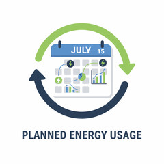 Vector 2D flat icon of a calendar with power symbols, planned energy usage
