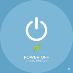 Vector 2D flat icon of power button in OFF position, green energy saving theme, minimalist design