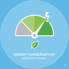 Vector 2D flat icon of a gauge showing energy conservation levels, green efficiency indicator