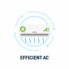 Vector 2D flat icon of an air conditioner with a green efficiency rating