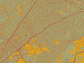 Fototapeta premium Minimalist flat city map of GRE, Zografos with olive backdrop with warm rust street network and ochre blocks.