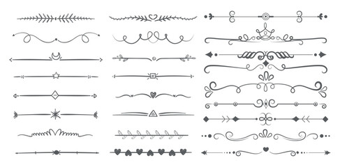 Set of decorative divider elements. Divider ornament, borders, doodle, separators, page dividers, header	