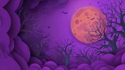 Halloween sale background with big violet moon