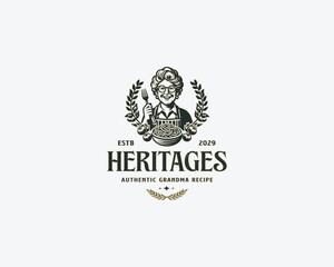 vintage grandma chef kitchen restaurant logo template