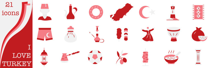 A set of icons dedicated to Turkey. A set of icons in national flags I love Turkey.