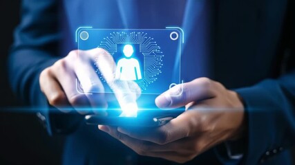 Person using a smartphone to interact with a digital user profile - Powered by Adobe