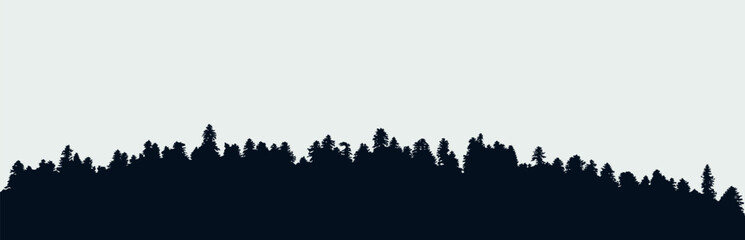 Panoramic black evergreen forest silhouette