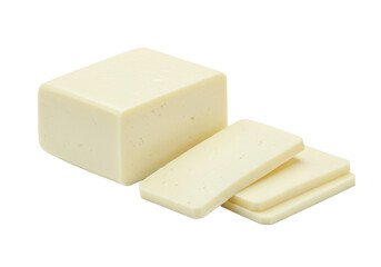 Isolated Block of White Cheese with Slices, Dairy Product, Delicious and Nutritious Food, Healthy