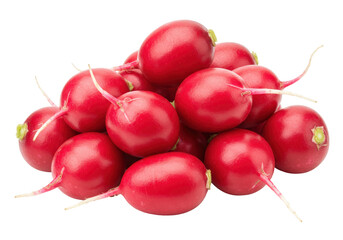 Isolated heap of vibrant red radishes root vegetables freshly picked garden harvest
