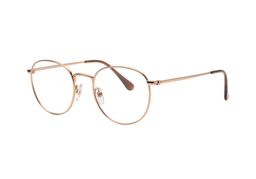Isolated round vintage eyeglasses, thin gold metal frame, light lenses, stylish accessory