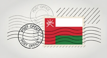 Oman National Flag on an Envelope with Postmarks and Post Office Stamps Representing Mail Delivery