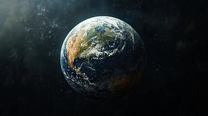 Fototapeta premium Digital World Globe with Connected Dots Representing Global Network and Communication — Planet Earth on Dark Background with Copy Space, Technology and Internet Concept