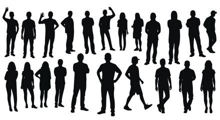 Collection of Diverse Human Silhouettes Posing in Various Stances