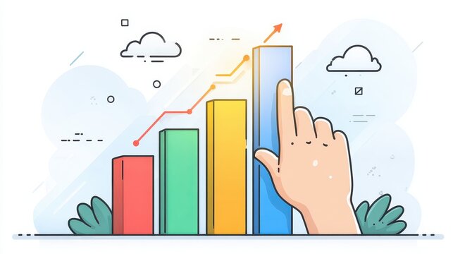 Hand and Bar Chart with Upward Trend