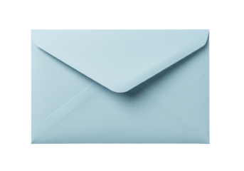 Isolated sky-blue envelope, folded closed, business correspondence, direct mail, and personal letter