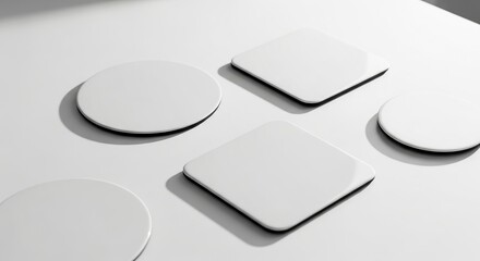 White coasters square round shapes minimalist design beverage table protection surface drinkware home decor